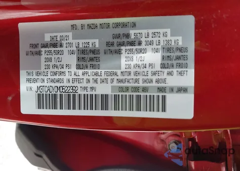 2021 Mazda Cx-9 Grand Touring z USA, uszkodzony, nr VIN JM3TCADY0M0522392